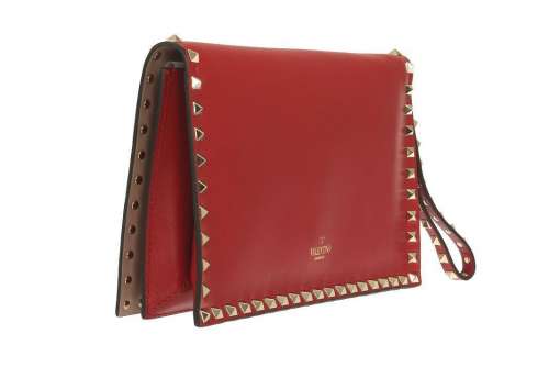 NEW VALENTINO GARAVANI LUXURY RED LEATHER ROCKSTUDS LARGE CLUTCH PURSE BAG Deal in US